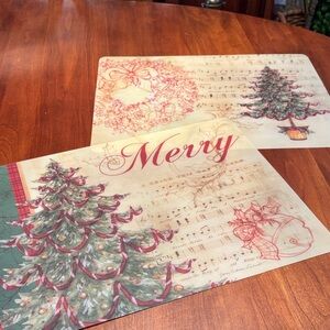 🎄Festive Holiday Placemats with Christmas Trees & Music -Set of 2